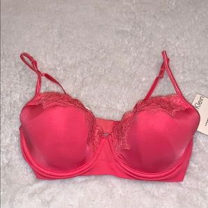 Coral pink Calvin Klein satin underwire bra